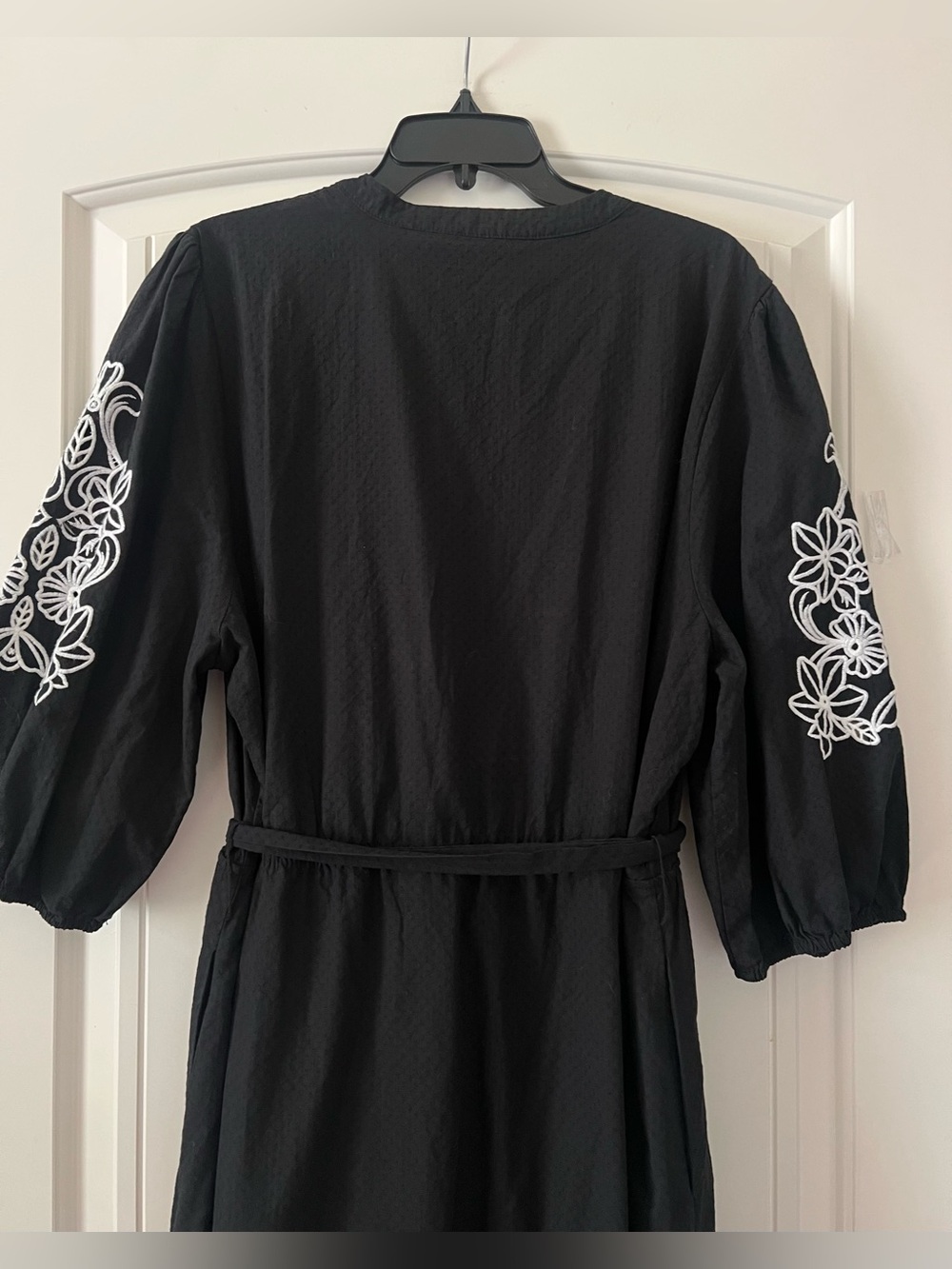 Draper James Women’s XXL Black Embroidered Puff Sleeves Tie Waist Dress Cotton - Picture 9 of 14